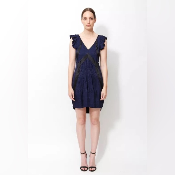 Balenciaga Silk Y2K Jacquard Ruffled Silk Dress 2009 Collection Navy & Black 🖤 6 - Picture 2 of 10